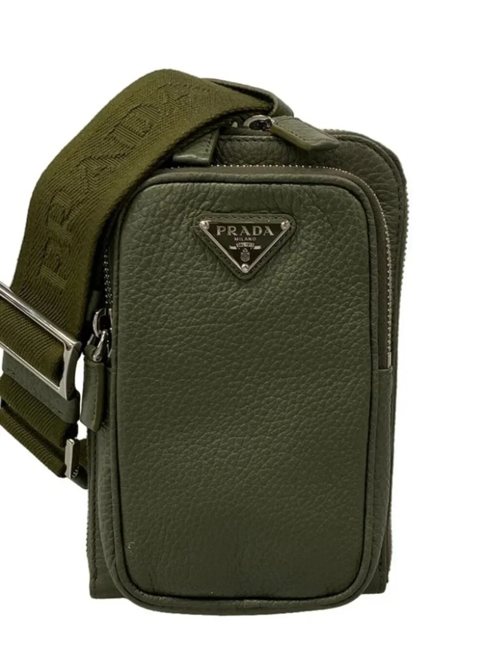 PRADA Leather Smartphone Case 2ZH195 Khaki Leather Shoulder Bag
